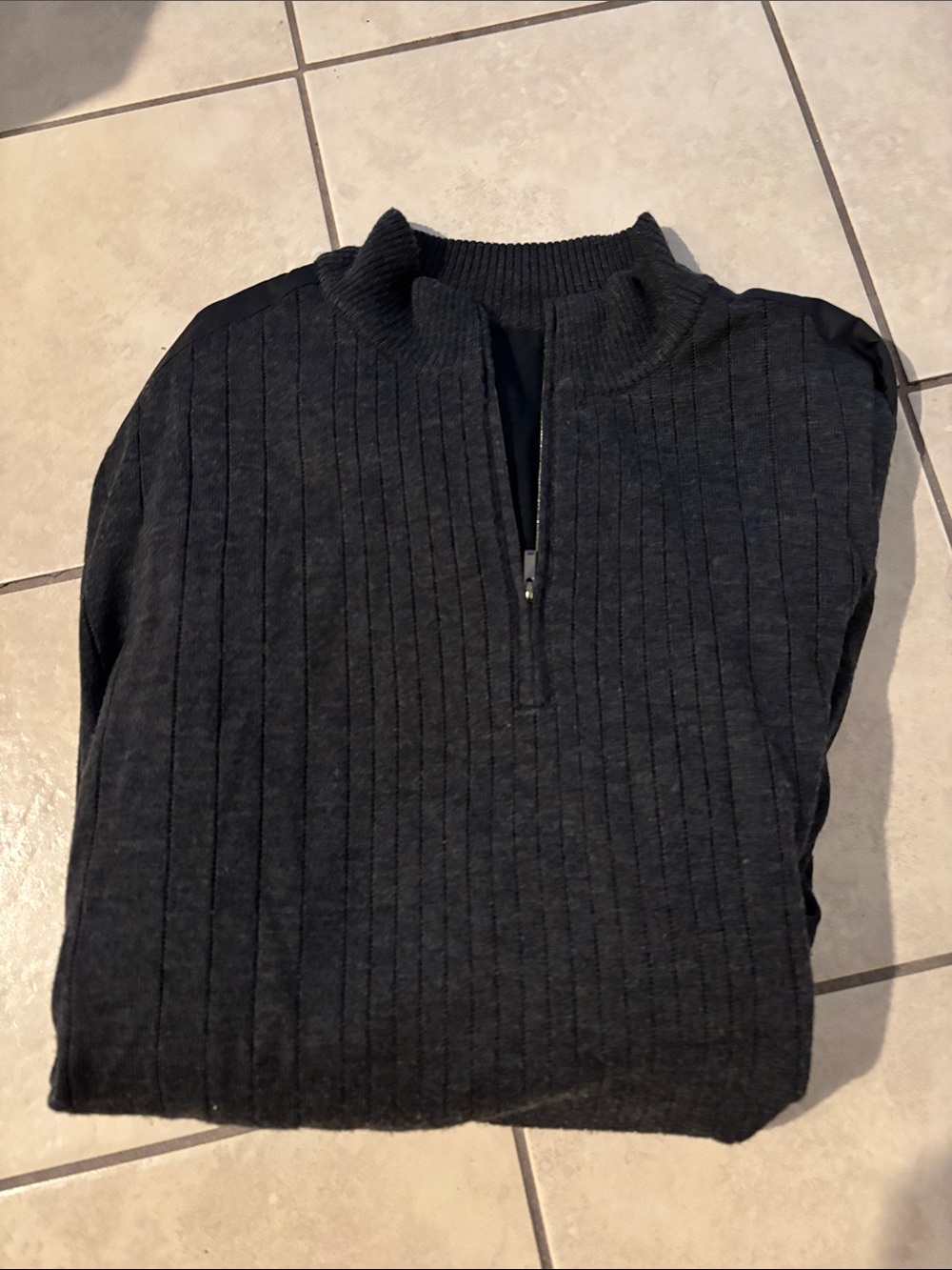 Men's Charcoal Quarter-Zip Ribbed Sweater